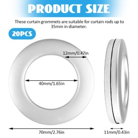 Pack of 20 Curtain Eyelet Rings, 40 mm Diameter Curtain Rings, Mute Curtain Eyelets, Eyelets for Curtains, Round Plastic Curtains Eyelets for Curtains, Shower Curtains, Home Accessories, Decoration