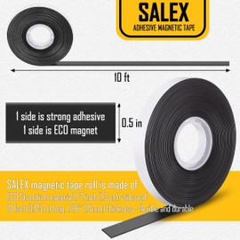 Magnetic Tape with Adhesive Backing 1/2 Inch Wide x 10 Feet Long - Thick 60 mil Magnet Tape Roll 0.5" x 10 ft to Make Sticky Strips, Squares, Dots, Flexible Sheets - Cutting Own Fridge Magnets, Crafts