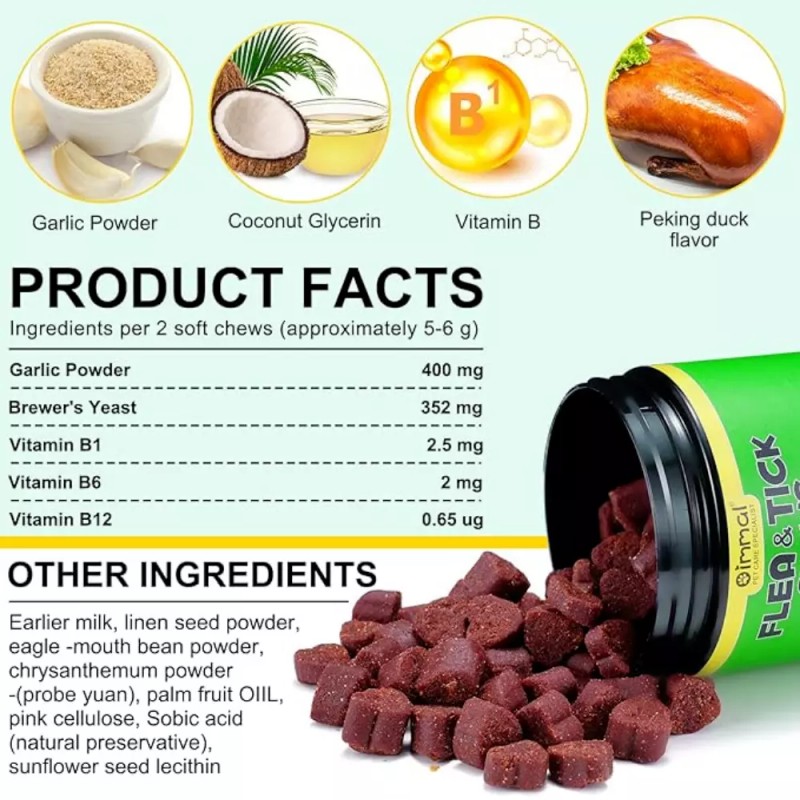 Immal Flea and Tick Natural Prevention for Dogs Chewable, Flea