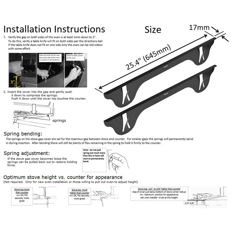TrueGem Stove Gap Covers - 25.4", Black, Stainless Steel