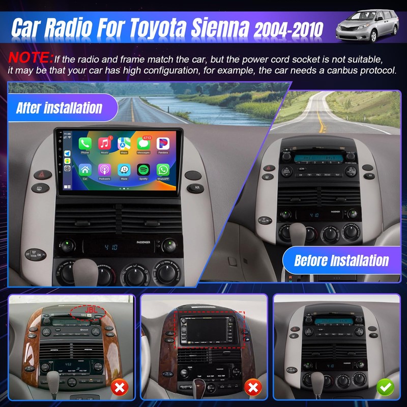 Leadfan Android Radio Stereo for Toyota Sienna 2004-2010 Wireless Carplay
