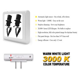 Plug in Dimmable LED Night Light with Dusk to Dawn Auto Sensor, Adjustable Brightness, Warm Light, Auto On-Off Nightlight for Bathroom, Hallway, Nursery, Bedrooms - Man in a Top Hat