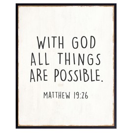 Scripture Wall Art & Decor - With God All Things Are Possible Wall Decor - Bible Verse Gifts, Inspirational Quotes Decor - Positive Quote Christian Living room Decor, Christianity Catholic Wall Decor