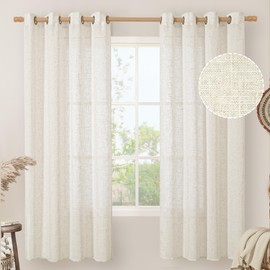 LAMIT Natural Ivory Linen Sheer Curtains 72 inches Long for Living Room, Soft Light Filtering Window Treatments Bronze Grommet Neutral Boho Drapes for Bedroom, 2 Panels Set, 52 x 72 Inch