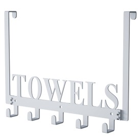 Joyoldelf Over Door Hooks Hanger, Door Hooks Without Drilling, Door Hanger for Hanging Coats, Towels, Hats, Clothes, for Bedroom, Bathroom, Living Room, Kitchen Door - with 5 Hooks (Silver)