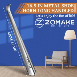 ZOMAKE Metal Shoe Horn Long Handle 16.5 Inch, 2Pcs Stainless Steel Long Shoehorn for Seniors, Chausse Pied Manche for Elderly, Women