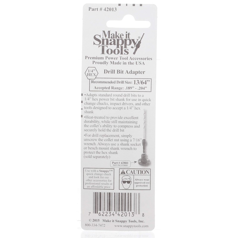 Snappy Tools 13/64 Inch Quick Change Drill Bit Adapter #42013