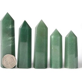 Angelstones Natural Green Aventurine Gemstone Crystal Hexagonal Pointed Reiki Chakra Faceted Prism Wand Stone Home Decor