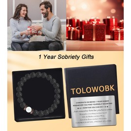TOLOWOBK 1 Year Sobriety Gifts for Men Women One Year Sober Gifts Sobriety Bracelets with Inspirational Wallet Card Unique Birthday Gifts for Him Men Dad Husband Bracelet for Men Anniversary Jewelry