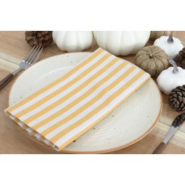 PurpleEssences Plain Striped Cloth Napkins - Set of 12-100% Cotton - 18 x 18 Inch - Spring Summer Easter - Perfect Everyday Use Dinner Napkin - Golden Yellow White