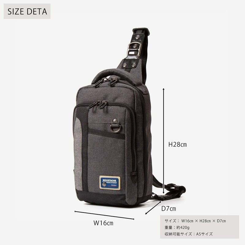 Mustache MDP-0650 Body Bag, One Shoulder Bag, Crossbody Bag, Black