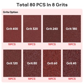 GHVACZS Pack of 80 Sandpaper Triangle Sanders, 90 x 90 x 90 mm Triangle Sandpaper, Mixed Delta Sandpaper for Delta Sanders (Grit 40/60/80/120/180/240/320/400)