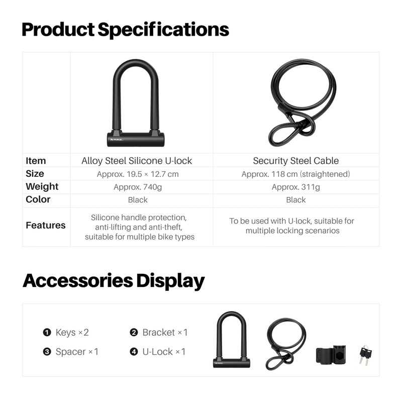 Heavy-Duty U Lock for Bike & E-Bike, Anti Bolt Cutter