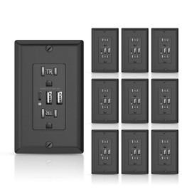 ALASTECH 10Pack USB Receptacle Outlet, 15 Amp Duplex Tamper Resistant Wall Outlets with USB C, Charging Power Socket with 3 Ports, Wall Plate Included, UL Listed, Black