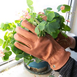 OLSON DEEPAK Retro Brown Leather Work Gloves for Cut/Motorcycle/Farm, Cowhide Work Gloves with Faded Effect for Men (Brown-02, XL)
