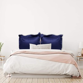 sourcing map Luxury Satin Oxford Pillowcases, Pair of 2 Navy Pillow Shams 26 x 26 Inch with Envelope Closure, European Size Pillow Cases Covers