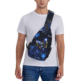 COFEIYISI Blue Butterfly Sling Bag Crossbody Backpack for Men Women Beautiful Night Landscape with Starry Sky Butterflies Flowers and Moon Chest Bag Casual Shoulder Backpack Travel Hiking Daypack