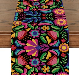Artoid Mode Floral Dia De Los Muertos Serape Fiesta Mexican Table Runner, Mexico Day of The Dead Kitchen Dining Table Decoration for Home Party Decor 13x48 Inch