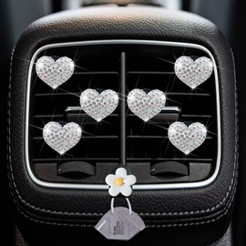 Bling Heart Air Vent Clips, 6 Pcs Silver Heart Car Air Fresheners Vent Clips Car Diffuser Vent Clip Diamond Car Decoration Car Interior Decor Cute Car Accessories for Women Girls + Flower Mask Hook