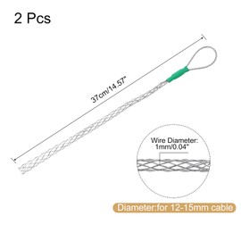 MECCANIXITY Cable Pulling Grip for 12-15mm Cable(Green) 37cm,1.21FT Wire Mesh Puller Socks Grip Single Head Galvanizing Steel Wire Grips Net Cover Smooth,2 Pcs