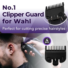 4 PCS 3114-001 Clipper Guards for Wahl, Professional Trimmer Guards for Wahl #1-1/8"(3.0mm), Hair Clipper Guards to Cutting Hair - Black