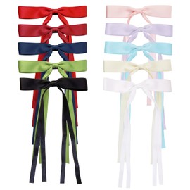 Penta Angel Hair Bow Clips Set 10Pcs Ribbon Bowknot Tassel Clips Barrettes with Long Tail Decorative Hair Styling Accessory for Women Girls Wedding Party Decor