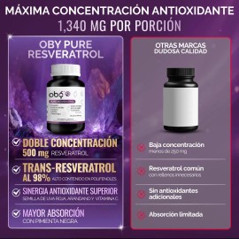Resveratrol 100 Puro Vegano Alto Contenido Polifenoles Potenciado Pimienta Negra Uva Arandano Vitaminas Mujer Hombre Trans Oby Antioxidante