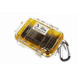 PELI 1010 Kleiner Schutzbehälter Peli Micro Case für Sensible Utensilien, IP67-Zertifiziert, 0,3L Volumen, Transparent/Gelbe Grummieinlage