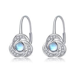 VONALA Moonstone / Celtic Knot Leverback Earrings 925 Sterling Silver Leverback Drop Earrings Moonstone Jewellery Gifts for Women Girls, Sterling Silver