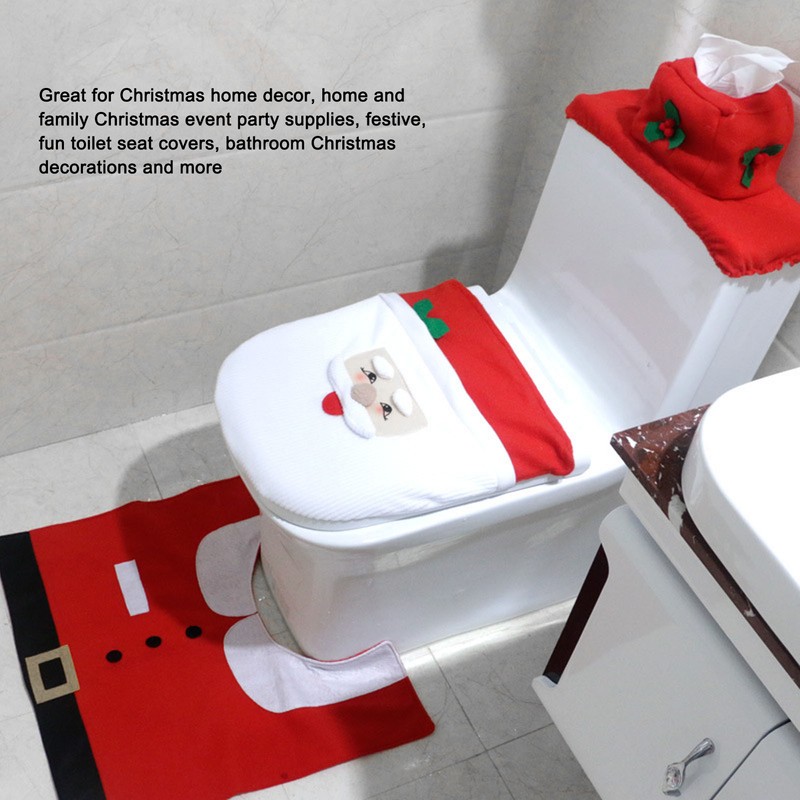 3Pcs Santa Toilet Seat Cover Rug Water And Tank Cover
