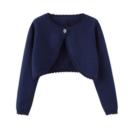 Miipat Girls' Cardigan One Button Baby Girl Bolero Jacket Kids Long Sleeve Shoulder Jacket Knitted Clothing, darkblue