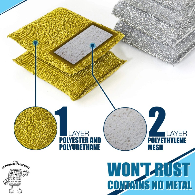 SmokEase 6 Pack Gold Silver Non Scratch Cleaning Sponges for