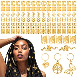 Nogeqi Pack of 100 Metal Hair Accessories, Gold, Hair Rings, Gold Dreadlocks Jewellery, Adjustable Hair Cuffs, Hair Jewellery Rings, Hair Beads Braids Accessories, Hair Decorations for Braids