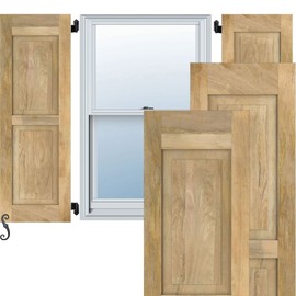 12"W x 31"H Americraft Two Equal Raised Panel Exterior Real Wood Shutters (Per Pair), Unfinished