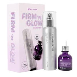 [MIZON] FIRM'N'GLOW COLLAGEN SYNERGY SET - 7 Vegan Peptide Booster Serum 150ml + Collagen 100 Ampoule 30ml, Anti-Ageing Routine for Firmness, Elasticity, Hydration & Fine Lines, Korean Skincare