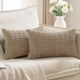 JELLYMONI 2 PCS Throw Pillow Covers, Corduroy Striped Decorative Pillows Cover for Farmhouse Boho Home Decor, Living Room Bed Sofa Couch Pillow Covers 12x20in, Khaki