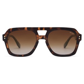 SOJOS Retro Trendy Polarized Aviator Sunglasses for Women Men, Large Square Bold Pilot Shades SJ2385, Brown Tortoise/Brown