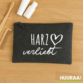 Huuraa Kulturbeutel Harz verliebt Geschenk 1 Liter Charcoal Filz Harz Geschenkidee