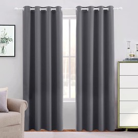 NANWEI Cortinas Blackout con Aislamiento Térmico para Estar/Recámara Ventana, con Ojales en la Parte Superior, Suave 100% Poliéster Tela Impermeable, Reducción Ruido, 2 Paneles, 132 x 213.3 cm, Gris