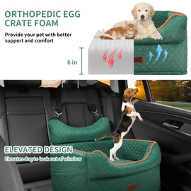 Dog Car Seat - Memory Foam Dog Booster Seats for Small Dogs Up to 25lbs-Elevated Pet Car Seat with Storage Pockets and Dogs Seat Belt-Pet Travel Bed for Front & Back Seats-Removable Washable-Green