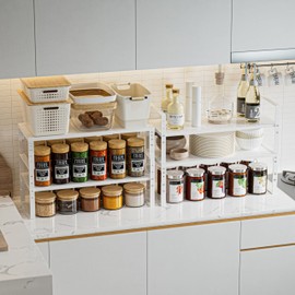 Jojocross Expandable,Stackable Spice Rack,Seasoning Organizer and Storage,Spices Jar Racks for Cabinet,Countertop, Metal Pantry, Cupboard,Laundry Storages,Heavy Duty(2 Packs/Medium/White)