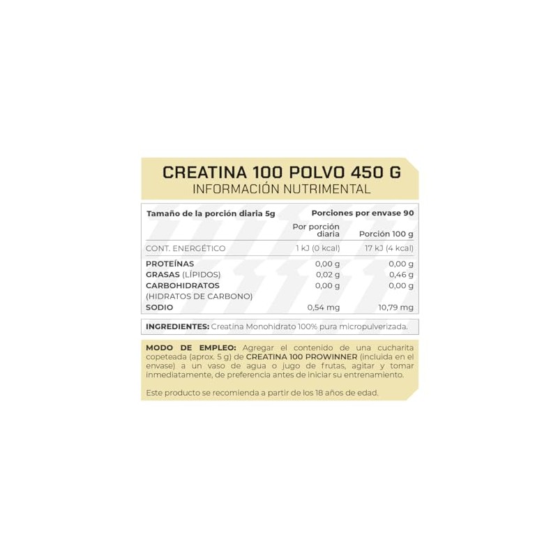 Prowinner Creatina 100 Pura Polvo Suplemento Alimenticio Por Porción Pre