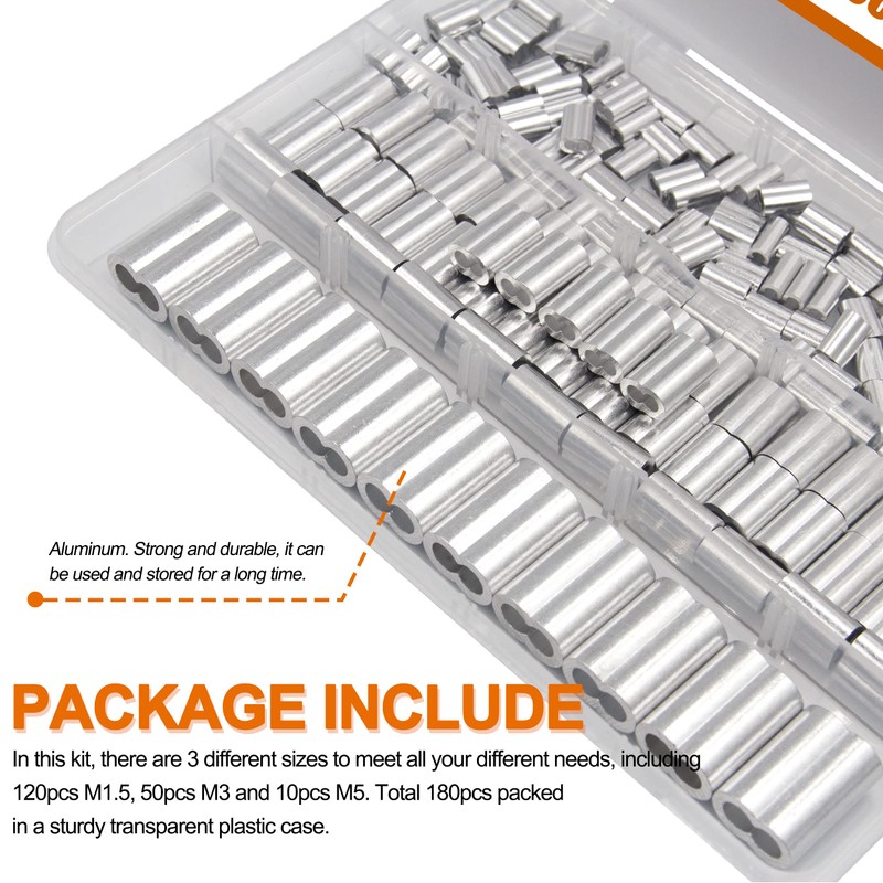 ISPINNER 180pcs Aluminum Crimping Loop Sleeve Assortment Kit, 1/16" 1/8"