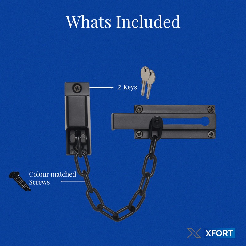 XFORT Matt Black Locking Door Chain, Front Door Security Chain