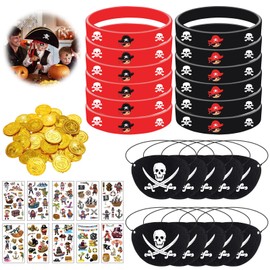 Pirate Children's Birthday Decoration, 58 Pieces Pirate Accessory Set, Pirate Treasure Pirate Decoration Children's Birthday Pirate Party Decoration Party Bag, Pirate Accessories Children, Pirate