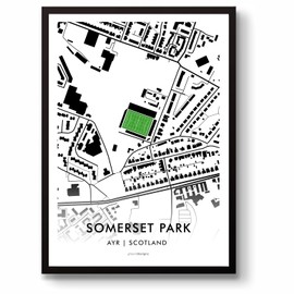 GroundDesigns AYR UNITED FC Football Gift SOMERSET PARK Stadium Art Map Unframed A3 Print AUFC