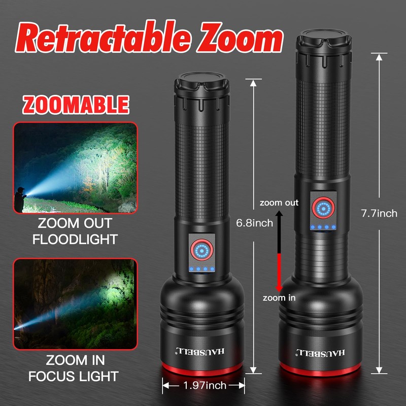 Rechargeable Flashlight 20000 High Lumens, Zoomable LED Flashlights with Power