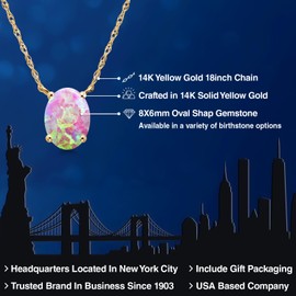 Gem Stone King 14K Yellow Gold 8X6MM Oval Gemstone Birthstone Pendant Necklace | Gold Necklace for Women | With 18 Inch Gold Chain