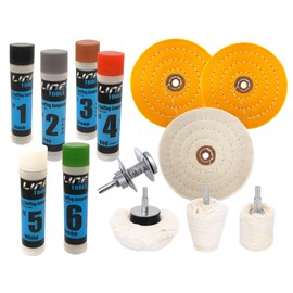 LINE10 Tools 6 Inch Metal Buffing Kit for Drill, 6 Buffing Compound Buffing Wheels and Drill Buffers with Adapters Bench Grinders, Mag Aluminum Wheels Stainless Steel, Chrome, Gold Brass