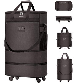 WELIDAY Suitcases with Wheels Expandable Luggage Bag Foldable Suitcase with 4 Universal Wheels Collapsible Rolling Travel Case Large Capacity Duffel Bag (Coffee)